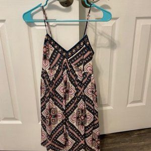 Summer dress. Daytime. Multicolored patterned.